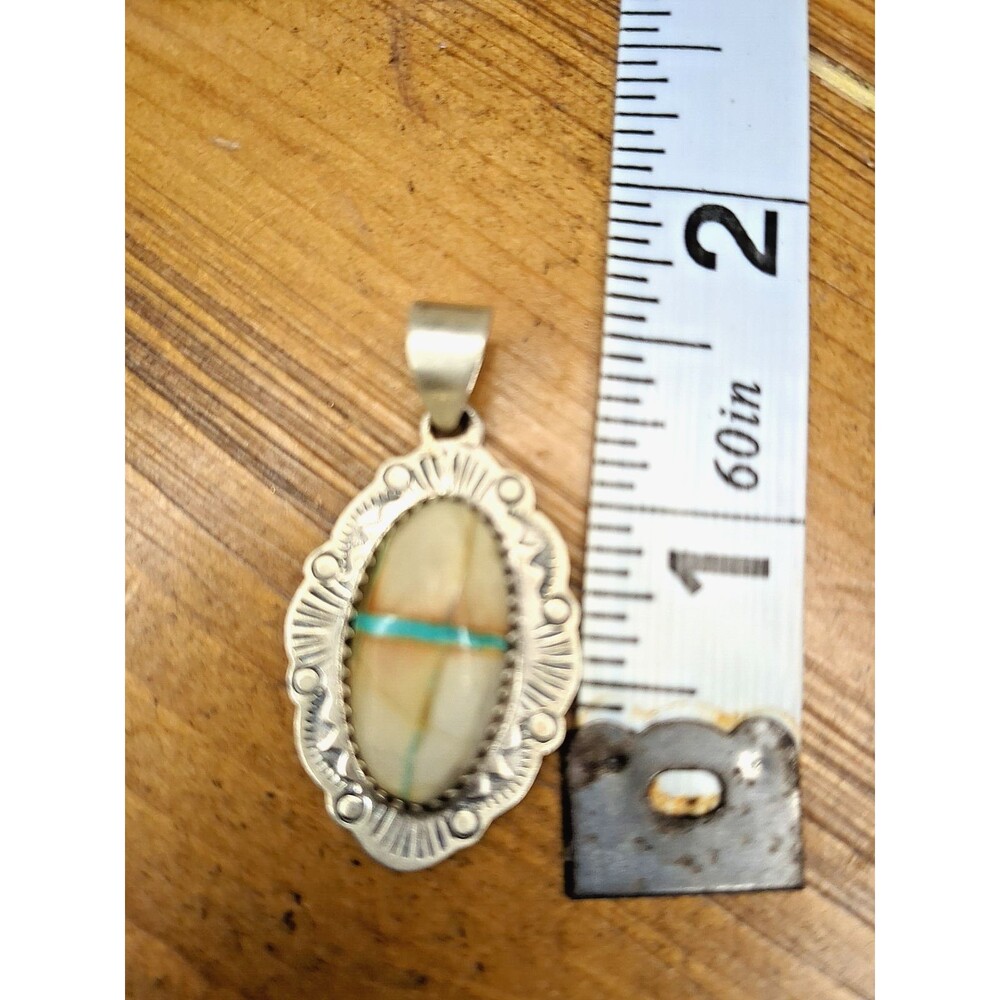 Sterling Silver Southwest Navajo Style White Buffalo Turquoise Pendant 925 -1.5 - Picture 9 of 13
